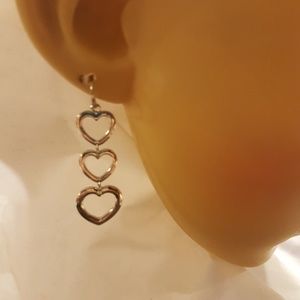 New Three tier heart drop silver earrings